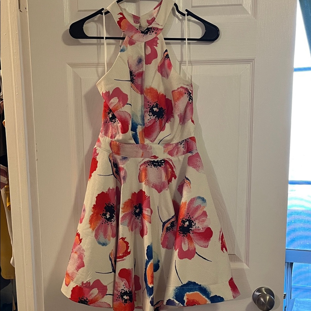 Luxxel Floral Halter Dress in Pink and Blue